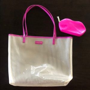 LANCOME NEW over-the-shoulder tote & makeup bag